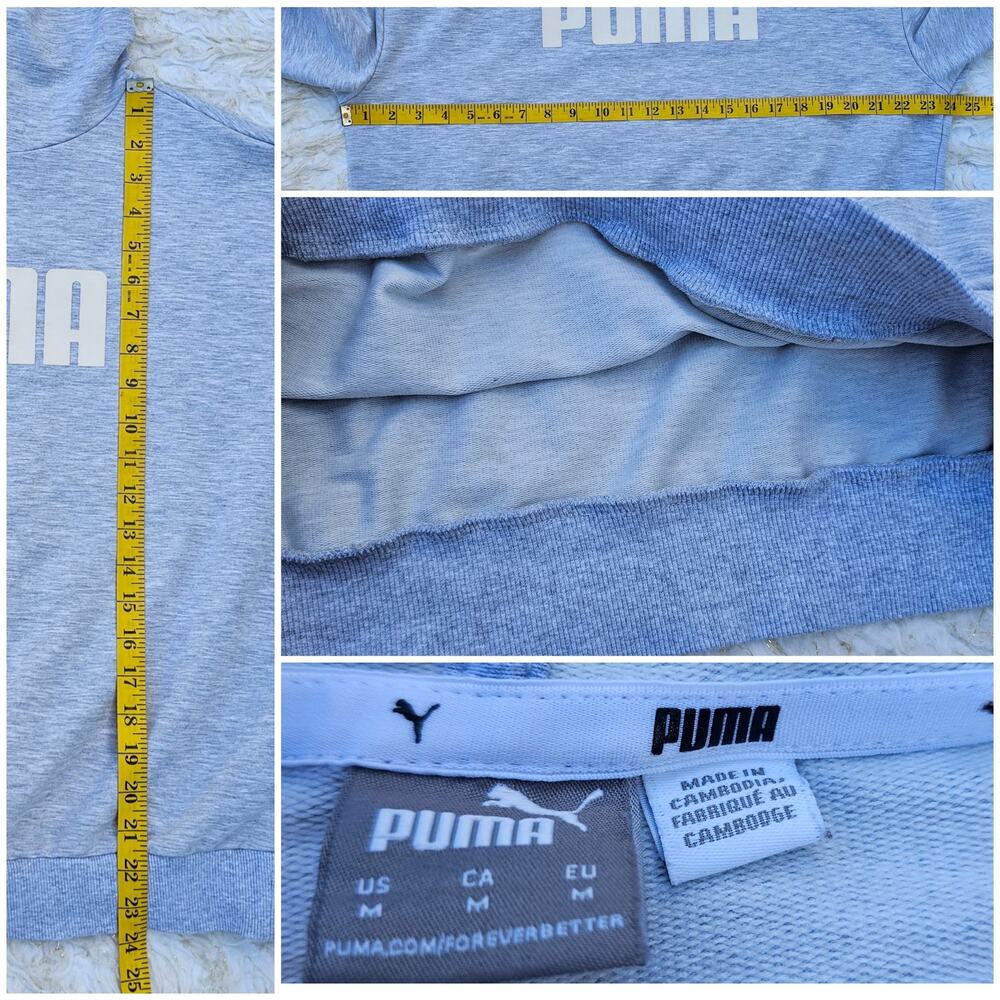 Gray Hoodie Puma Size M Boxy Cut Hooded Logo Sweatshirt Med - Picture 6 of 8